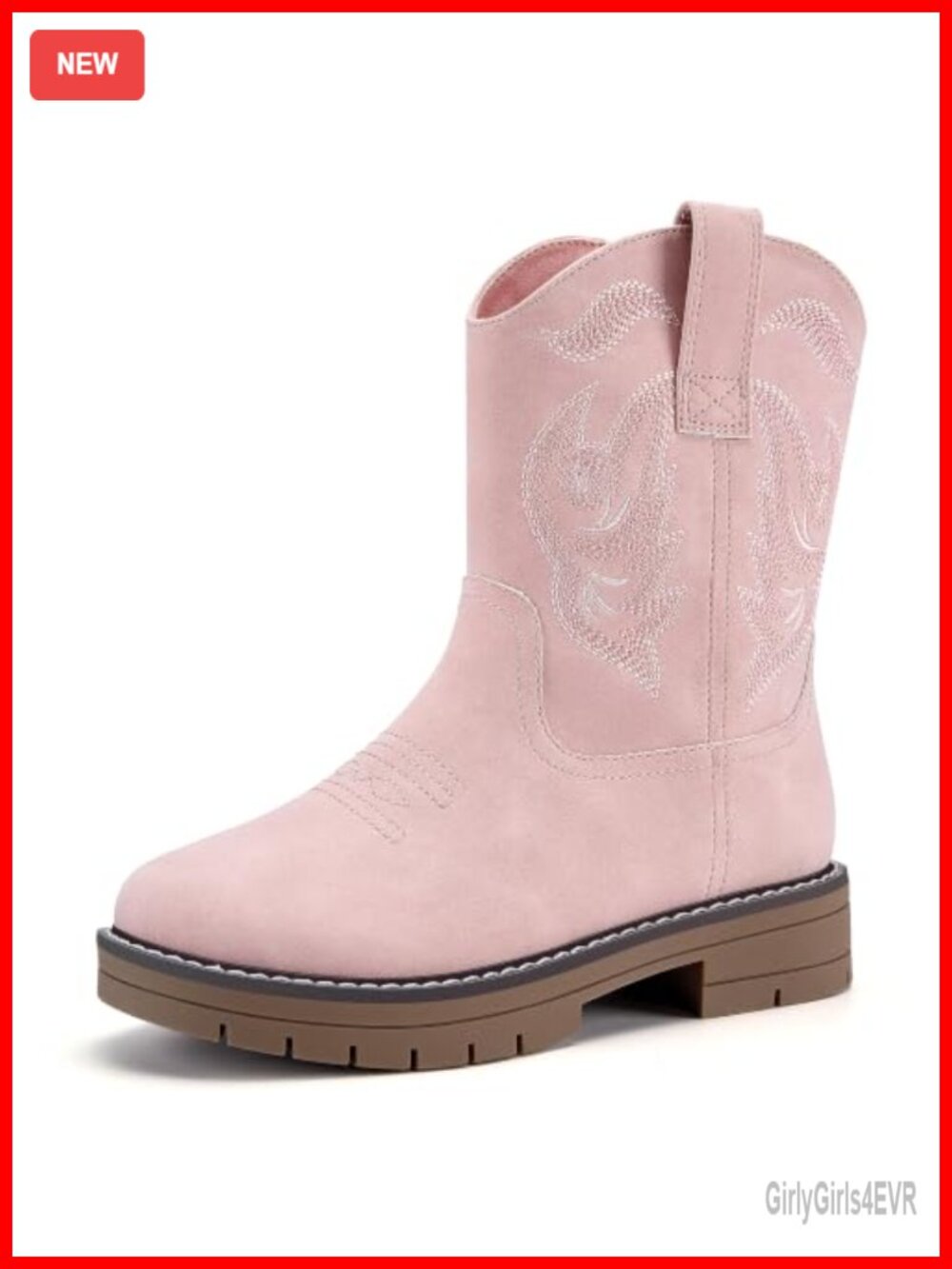 Kids Western Boots with Side Zipper, Slip-Resistant Toddler Cowgirl Boots
